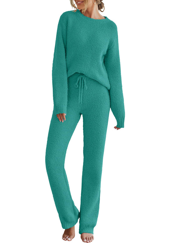 MEROKEETY Fuzzy Fleece Long Sleeve Sweater Pants Pajama Set