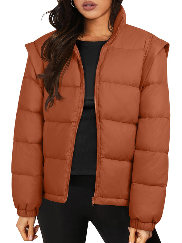 MEROKEETY Long Detachable Sleeves Oversized Puffer Down Jacket