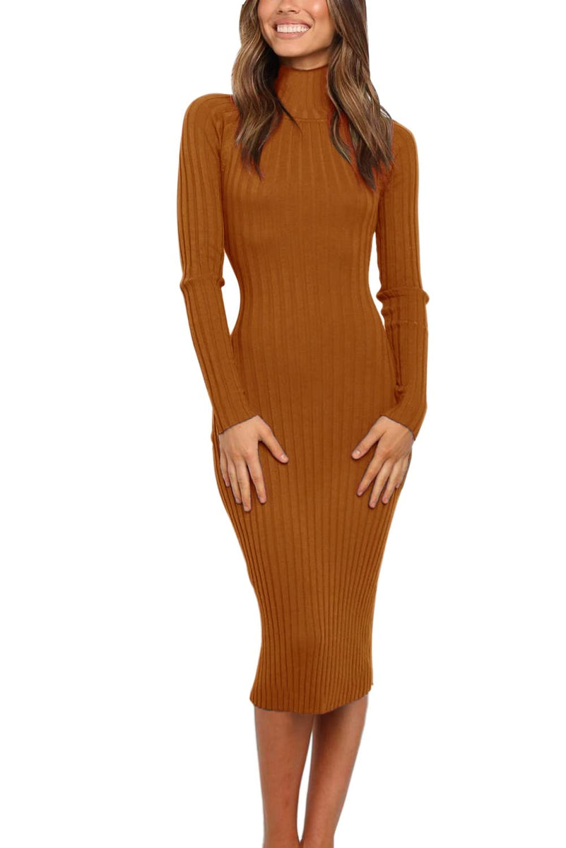 MEROKEETY Ribbed Knitted High Neck Sweater Dress – Merokeety