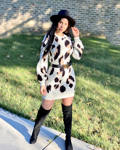 Merokeety Leopard Print Sweater Dress Wins Cozy Fall Fashion