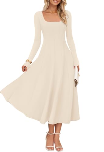 MEROKEETY Square Neck A Line Casual Wedding Guest Dresses