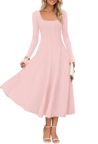 MEROKEETY Square Neck A Line Casual Wedding Guest Dresses
