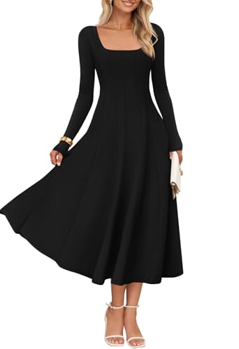 MEROKEETY Square Neck A Line Casual Wedding Guest Dresses