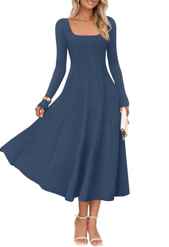 MEROKEETY Square Neck A Line Casual Wedding Guest Dresses