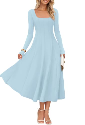 MEROKEETY Square Neck A Line Casual Wedding Guest Dresses