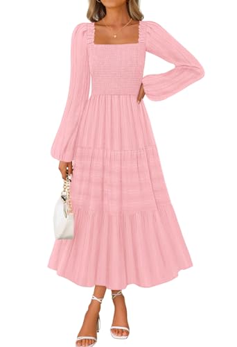 MEROKEETY Fall Square Neck Smocked Flowy Tiered Dresses