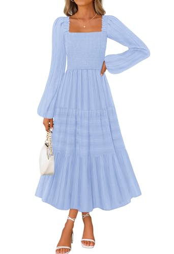 MEROKEETY Fall Square Neck Smocked Flowy Tiered Dresses