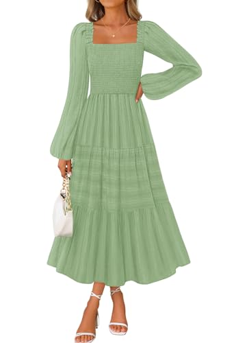 MEROKEETY Fall Square Neck Smocked Flowy Tiered Dresses