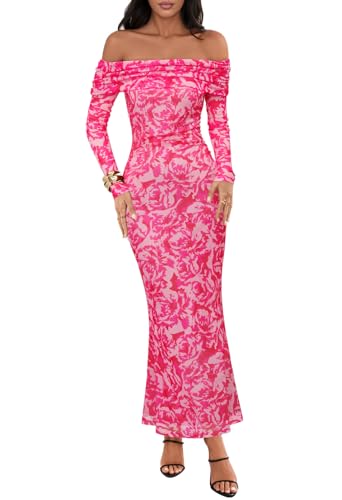 MEROKEETY Off Shoulder Floral Bodycon Cocktail Wedding Dress