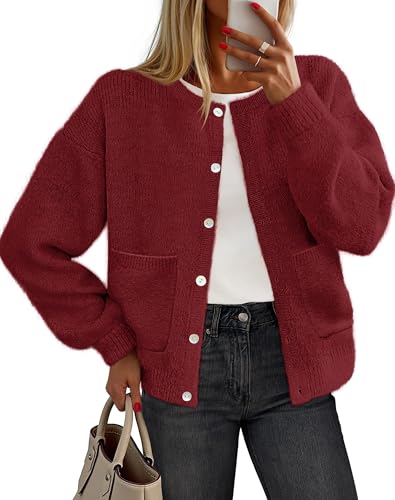 MEROKEETY Knit Sweaters Crewneck Button Open Front Jackets