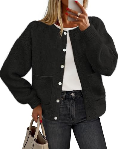 MEROKEETY Knit Sweaters Crewneck Button Open Front Jackets