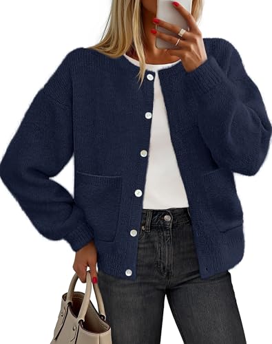 MEROKEETY Knit Sweaters Crewneck Button Open Front Jackets