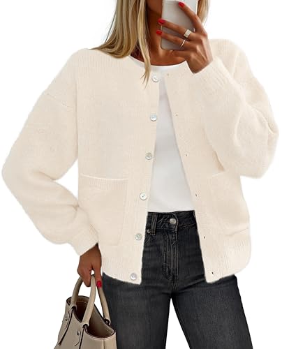 MEROKEETY Knit Sweaters Crewneck Button Open Front Jackets