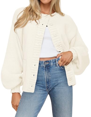MEROKEETY Lantern Sleeve Button Down Crewneck Open Front Coat