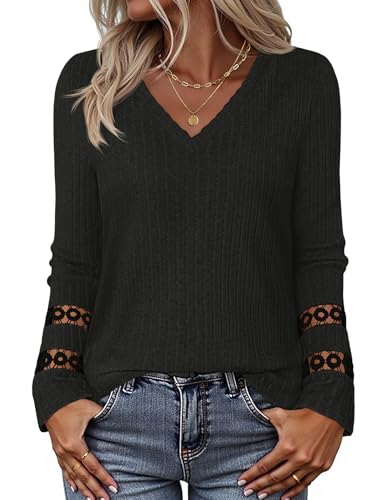 MEROKEETY Trendy V Neck Ribbed Lightweight Sweaters T Shirts