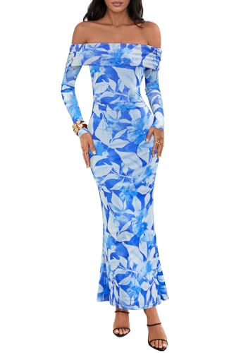 MEROKEETY Off Shoulder Floral Bodycon Cocktail Wedding Dress