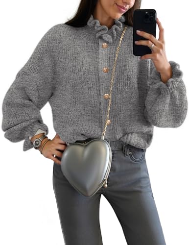 MEROKEETY Ruffle Cardigan Button Down Chunky Casual Coat