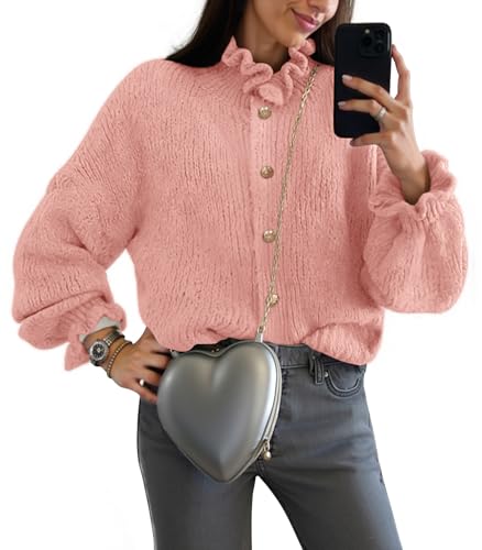 MEROKEETY Ruffle Cardigan Button Down Chunky Casual Coat