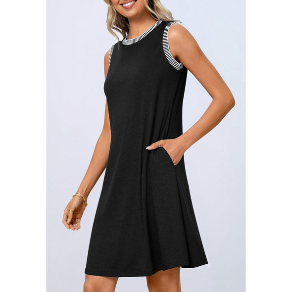 MEROKEETY Sleeveless Tank Crewneck Loose Coverup Mini Dresses