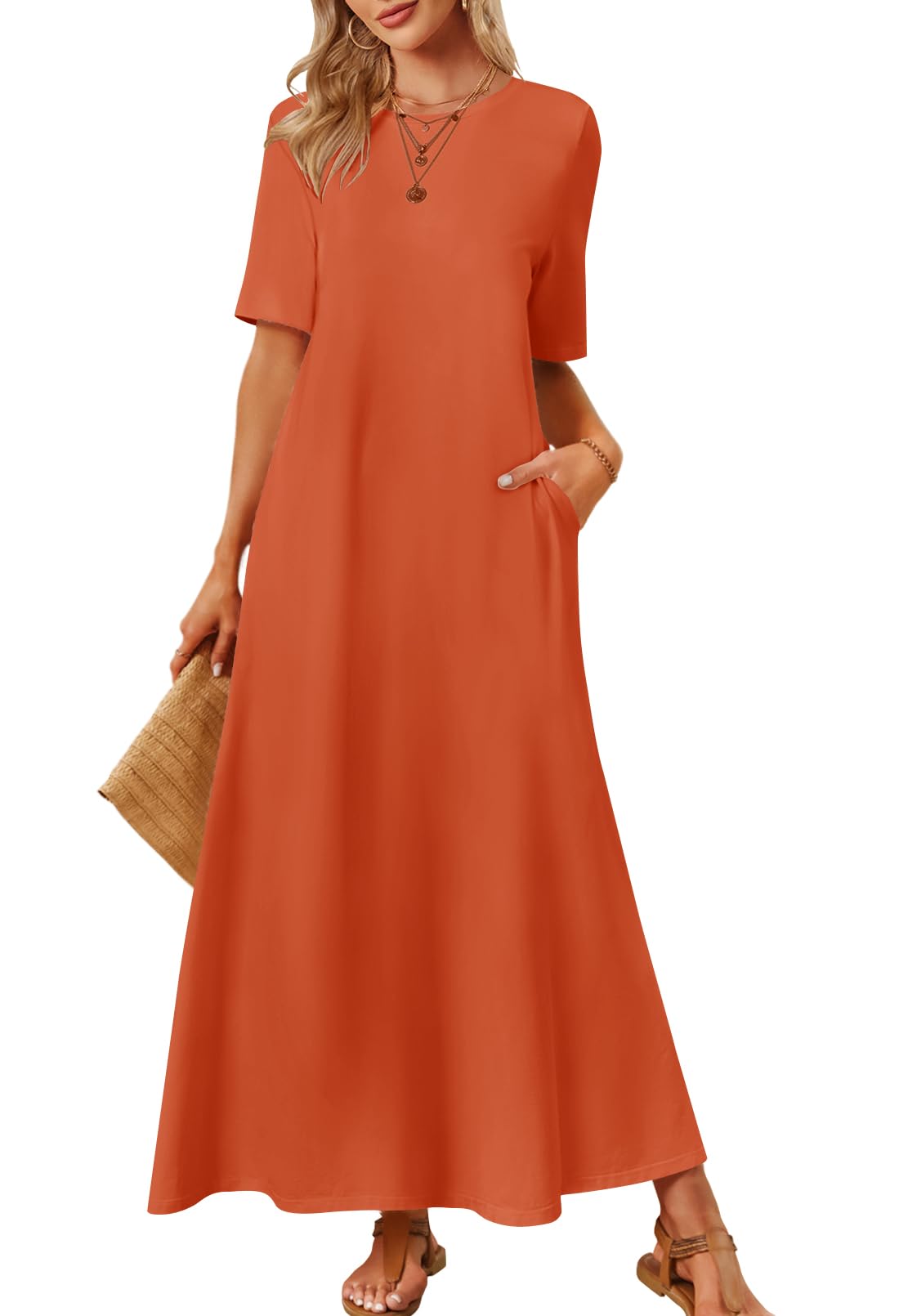 merokeety casual dresses Merokeety Womens Summer Dresses V Neck Short Sleeve Boho Floral Tiered Midi Dress with Pockets Green m