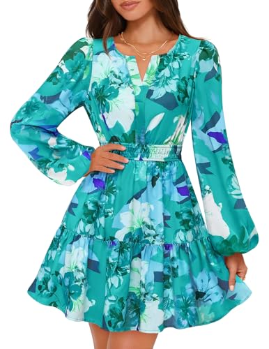 MEROKEETY Floral V Neck Elastic Waist Flowy Swing Boho Dresses