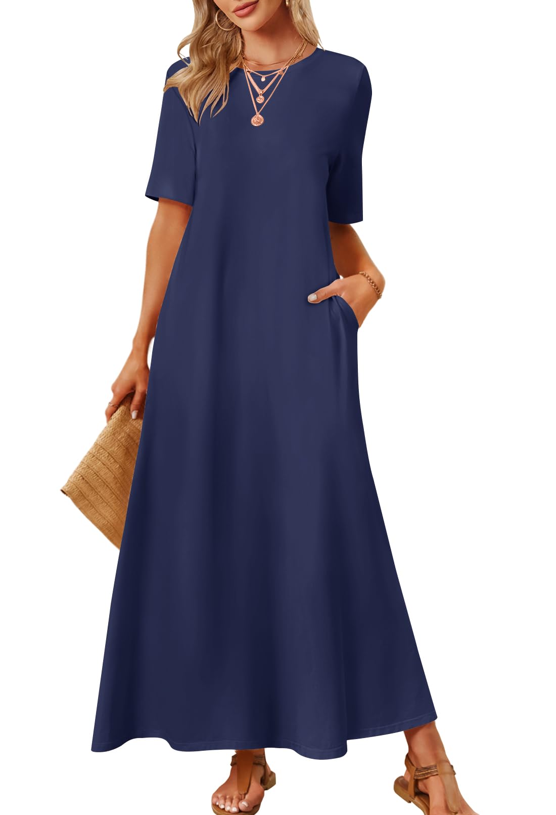 merokeety casual dresses MEROKEETY Beach Dress Scoop Neck Sleeveless Loose Tank Dress Merokeety