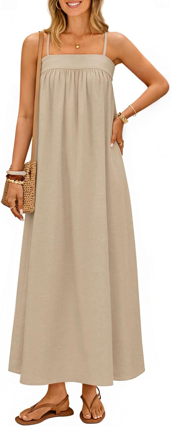MEROKEETY Women's Summer Boho Maxi Dresses 2026 Spaghetti Straps Linen – Merokeety