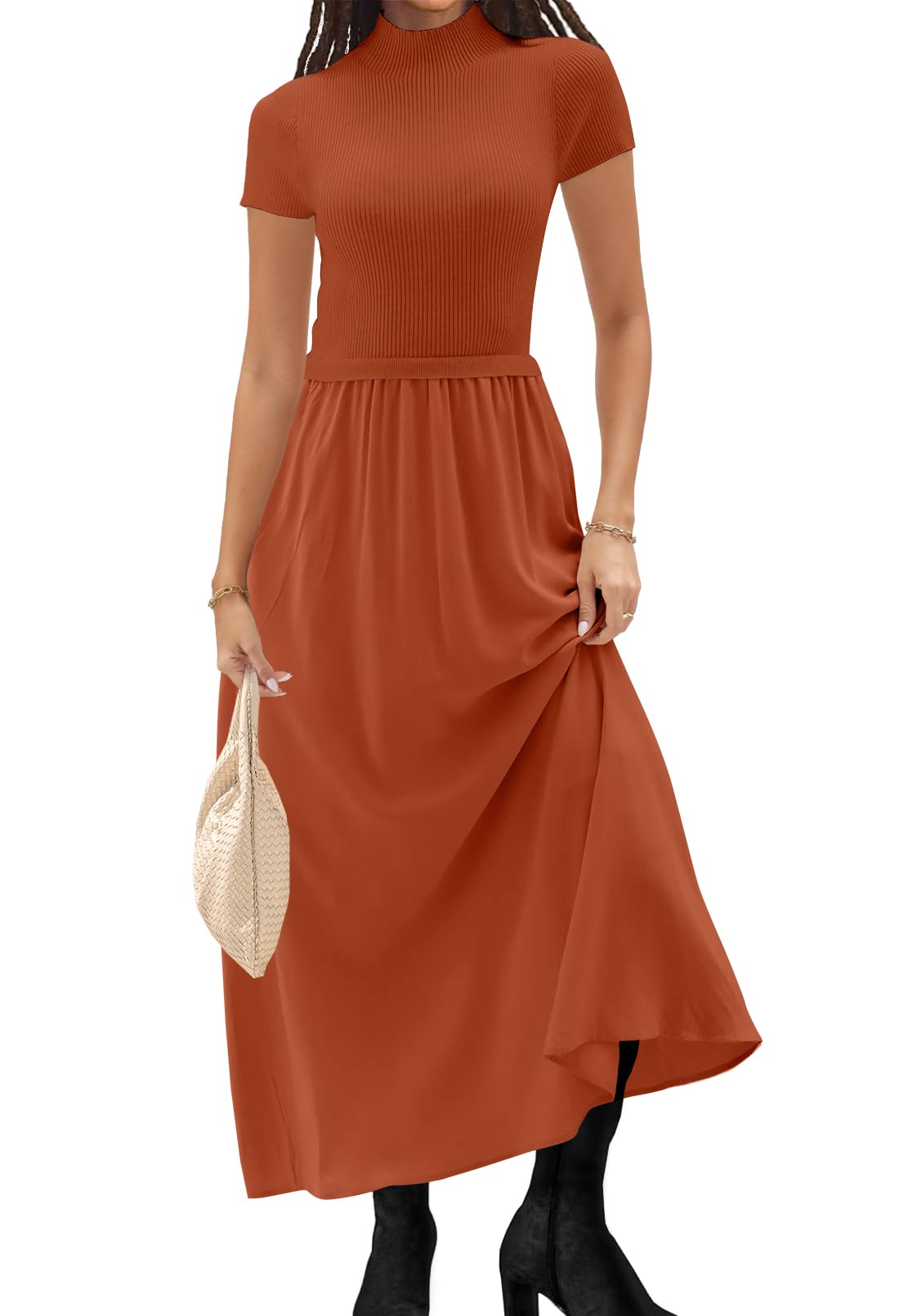 MEROKEETY Women's Short Sweater Maxi Dress Mock Neck Ribbed Knit Flowy Merokeety MEROKEETY Women's Short Sweater Maxi Dress Mock Neck Ribbed Knit Flowy Merokeety