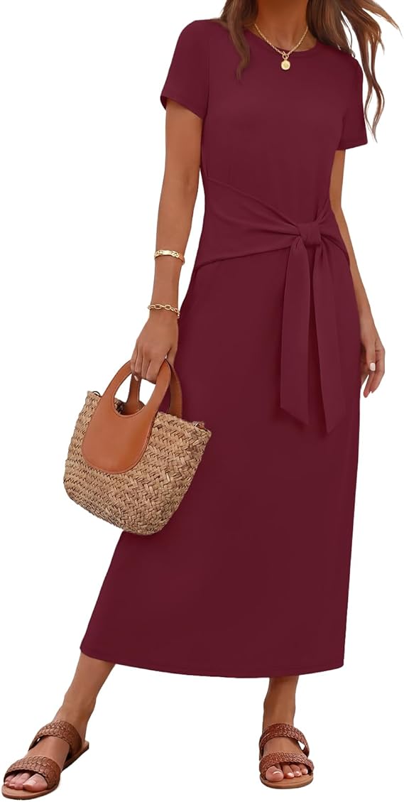 MEROKEETY Women's 2026 Summer Casual T Shirt Dresses Short Sleeve Tie – Merokeety
