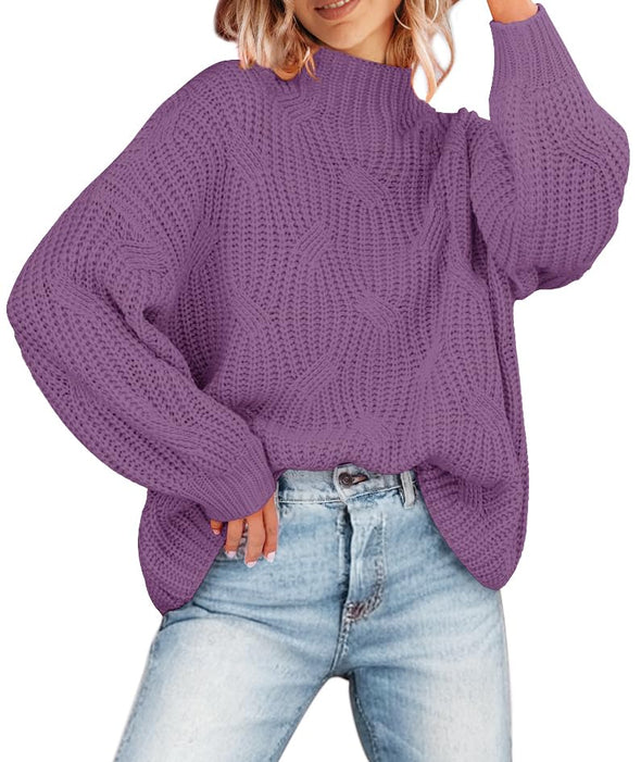 MEROKEETY Long Sleeve Mock Neck Oversized Chunky Sweater