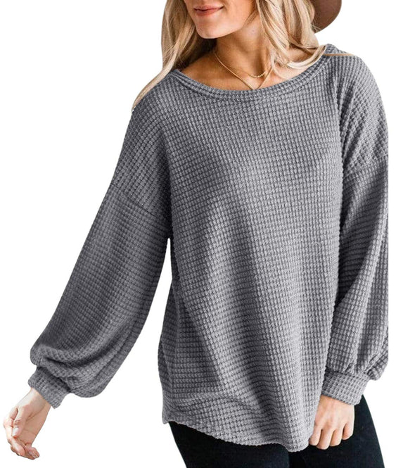MEROKEETY Long Sleeve Waffle Knit Oversized Sweater