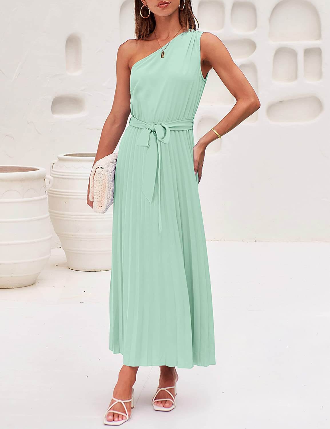 MEROKEETY One Shoulder Sleeveless Pleated Maxi Dress Merokeety MEROKEETY One Shoulder Sleeveless Pleated Maxi Dress Merokeety