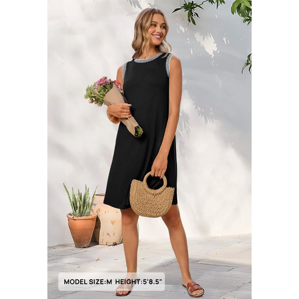 MEROKEETY Sleeveless Tank Crewneck Loose Coverup Mini Dresses