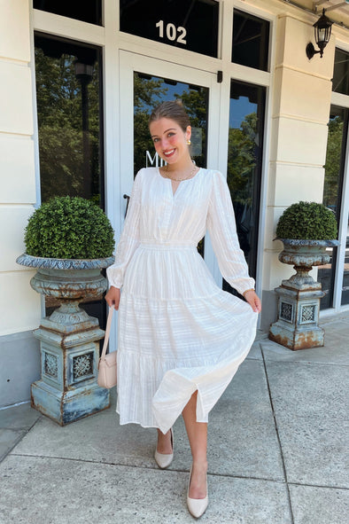 MEROKEETY Puff Casual V Neck Elastic Waist Tiered Cotton Dresses