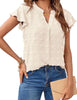 MEROKEETY Ruffle Short Sleeve Womens Summer Tops Casual V Neck Blouse