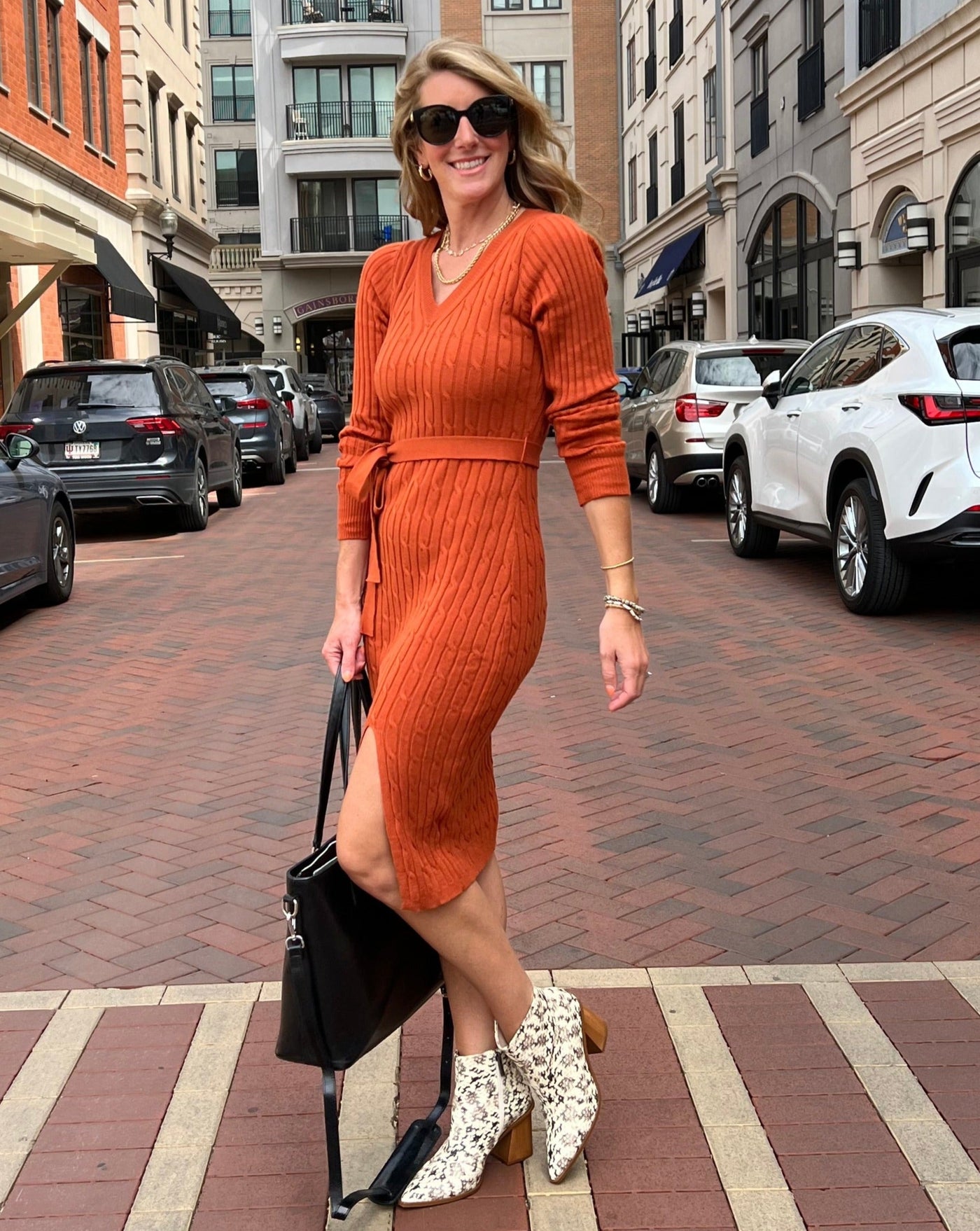 MEROKEETY Pullover Belted Bodycon Slit Sweater Dress – Merokeety
