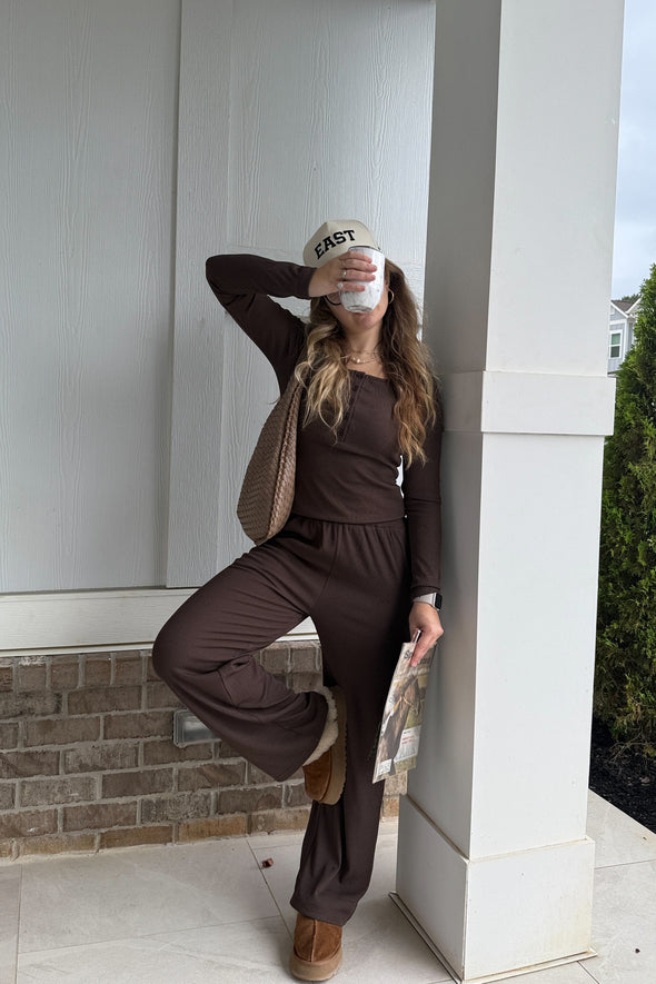 MEROKEETY Lounge Sets Henley Shirts Wide Leg Pants Matching Sets