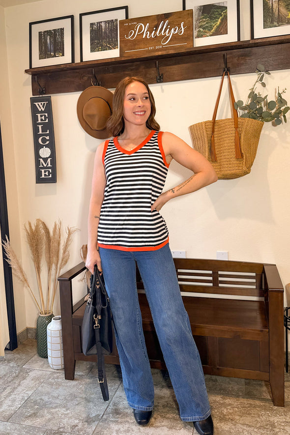 MEROKEETY Sleeveless Tank Trendy V Neck Loose Striped Tops