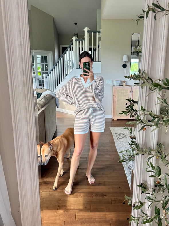 MEROKEETY Casual Striped Sweater Tops Shorts Matching Set