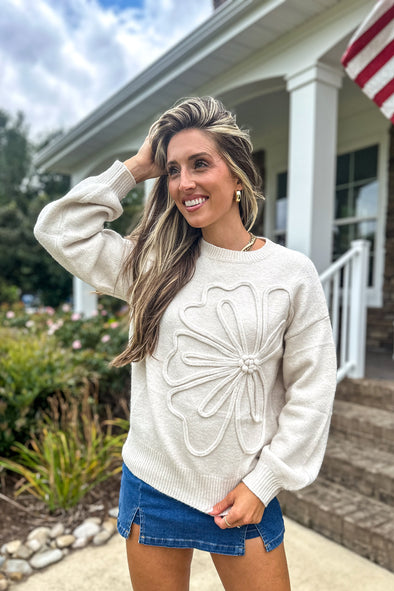 MEROKEETY Floral Crew Neck Lantern Warm Chunky Pullover Tops