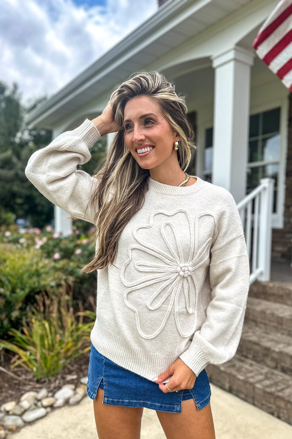 MEROKEETY Floral Crew Neck Lantern Warm Chunky Pullover Tops