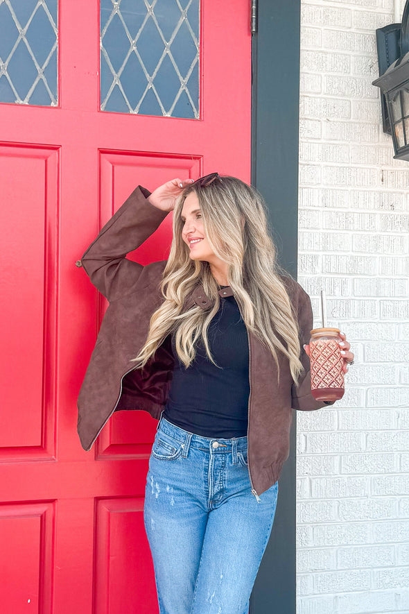 MEROKEETY Faux Suede Bomber Jackets Trendy Zip Up Coat