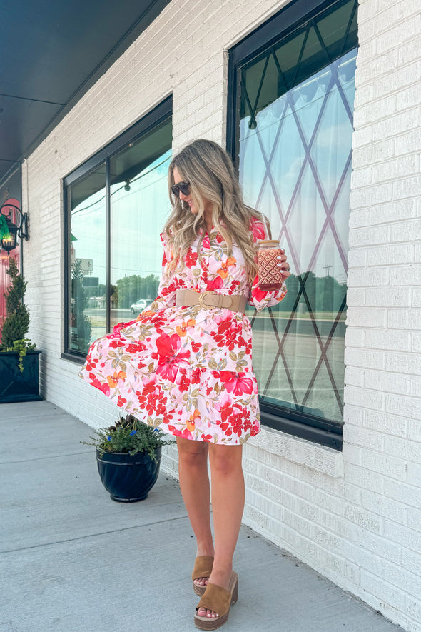 MEROKEETY Floral V Neck Elastic Waist Flowy Swing Boho Dresses