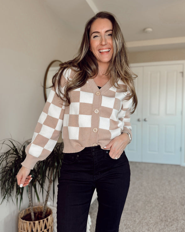 MEROKEETY Plaid Button V Neck Cropped Cardigan Sweater