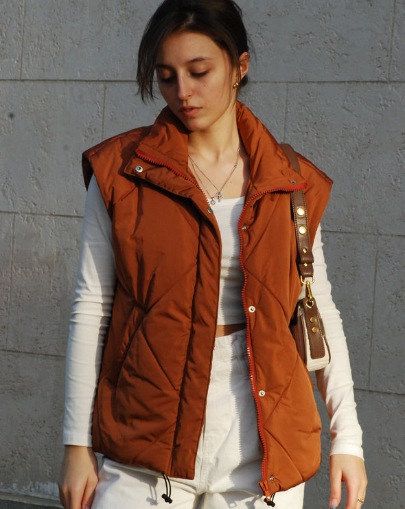 MEROKEETY Quilted Stand Collar Zip Up Padded Puffer Vest