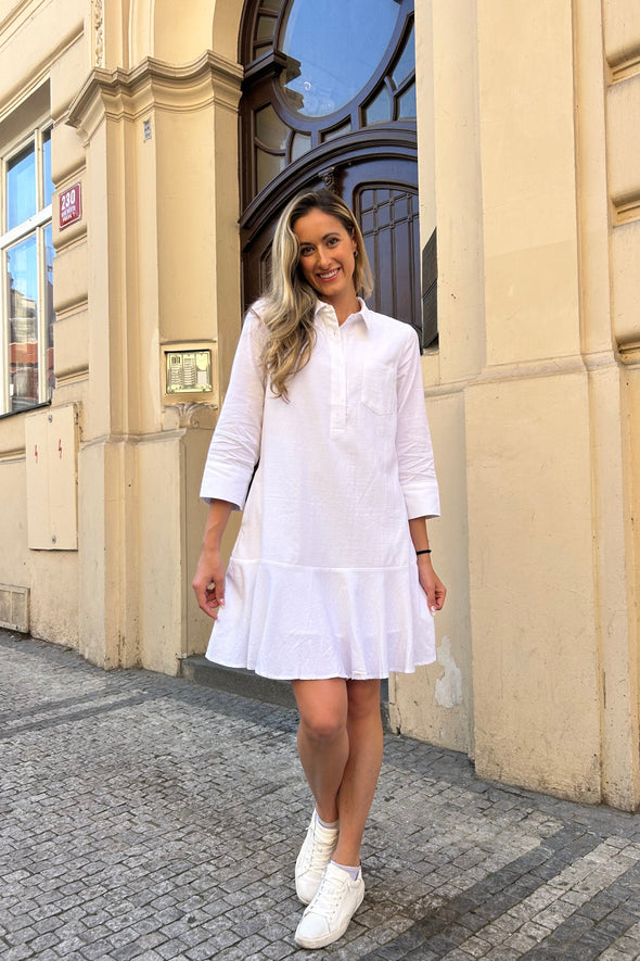 MEROKEETY 3/4 Sleeve Shirt Button Down Shift Pleated Midi Dresses