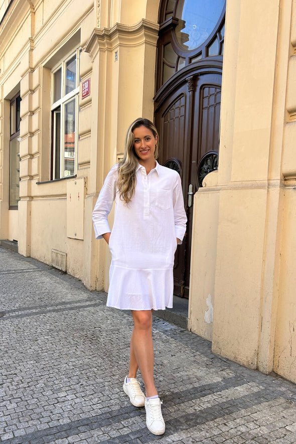 MEROKEETY 3/4 Sleeve Shirt Button Down Shift Pleated Midi Dresses