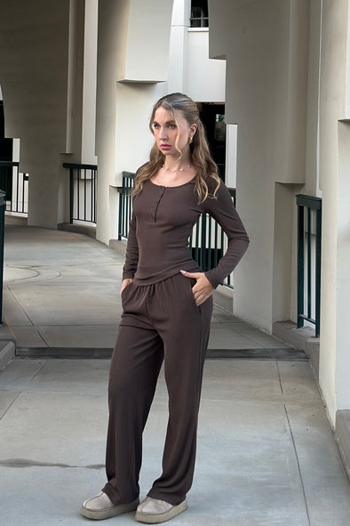 MEROKEETY Lounge Sets Henley Shirts Wide Leg Pants Matching Sets