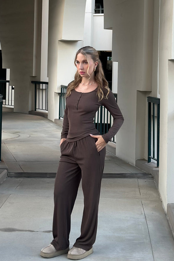 MEROKEETY Lounge Sets Henley Shirts Wide Leg Pants Matching Sets