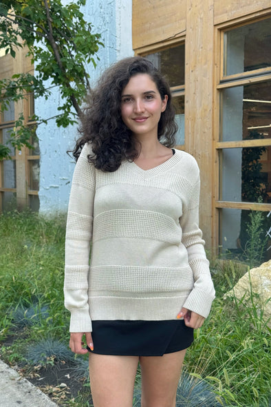 MEROKEETY Casual Crochet V Neck Loose Pullover Knit Shirts